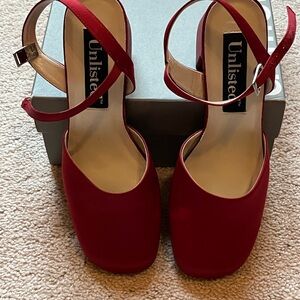 Unlisted Red Square-Toe Ankle-Strap Heels